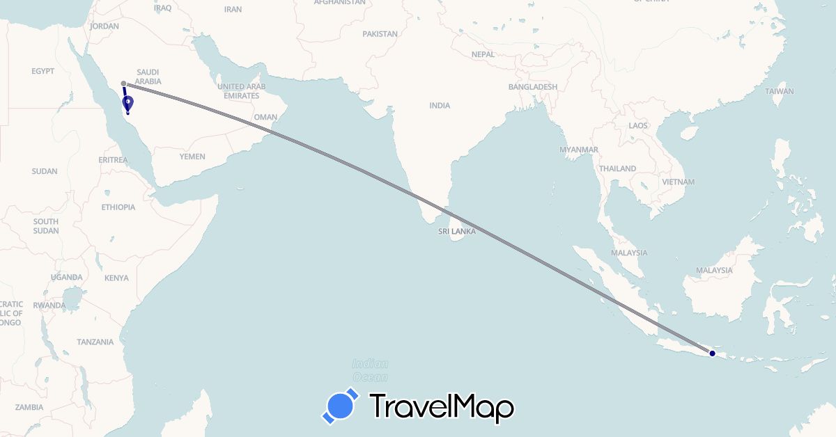 TravelMap itinerary: driving, plane in Indonesia, Saudi Arabia (Asia)